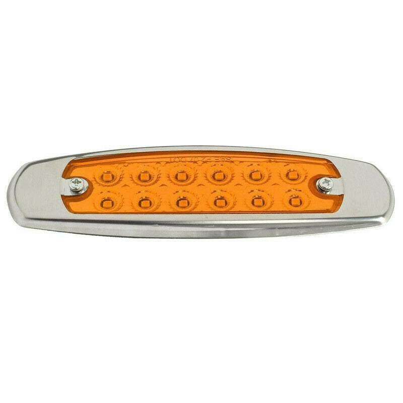 2X Yellow 12 LED Sealed Side Marker Clearance Light Fish Shape Truck Trailer 12V