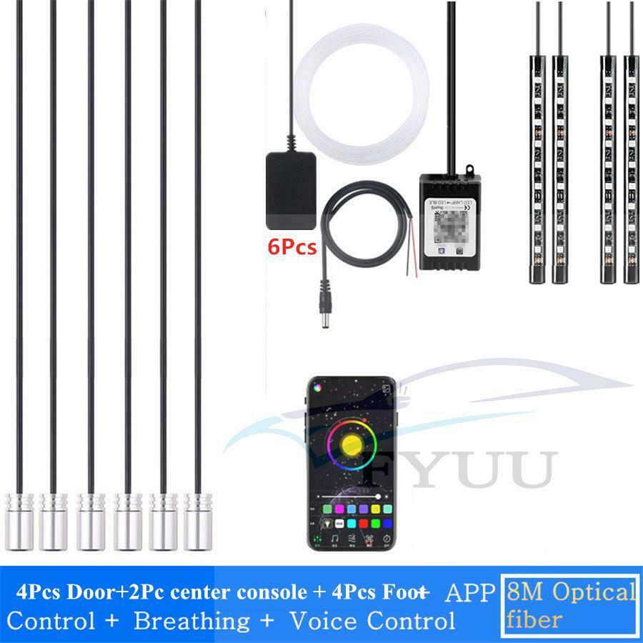 10Pcs NO Threading Ambient Light Car Atmosphere Light Lamp APP Control 64 Colors