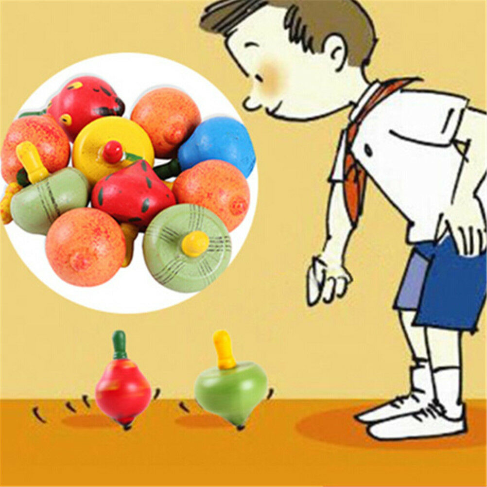Wooden Spinning Tops Colorful Fruit Mushroom Gyroscope Kids Gift To.l8