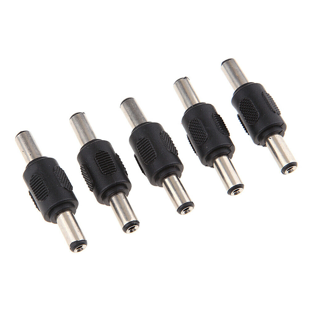 5 Pieces 5.5x2.1mm Male to Male DC Plug Power Power Supply Adapter Black