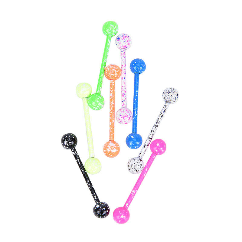 8PCS/t Mix Stainless Steel Colorful Barbell Tongue Bar Ring Piercing Jewe.l8