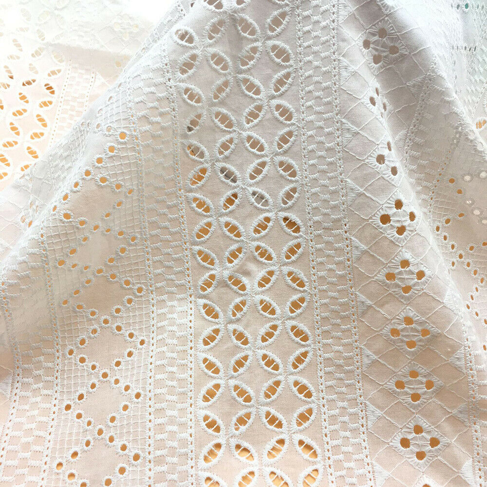 Cotton Embroidered White Hollow Fabric Cloth DIY Sewing Clothes Dress Patchwork