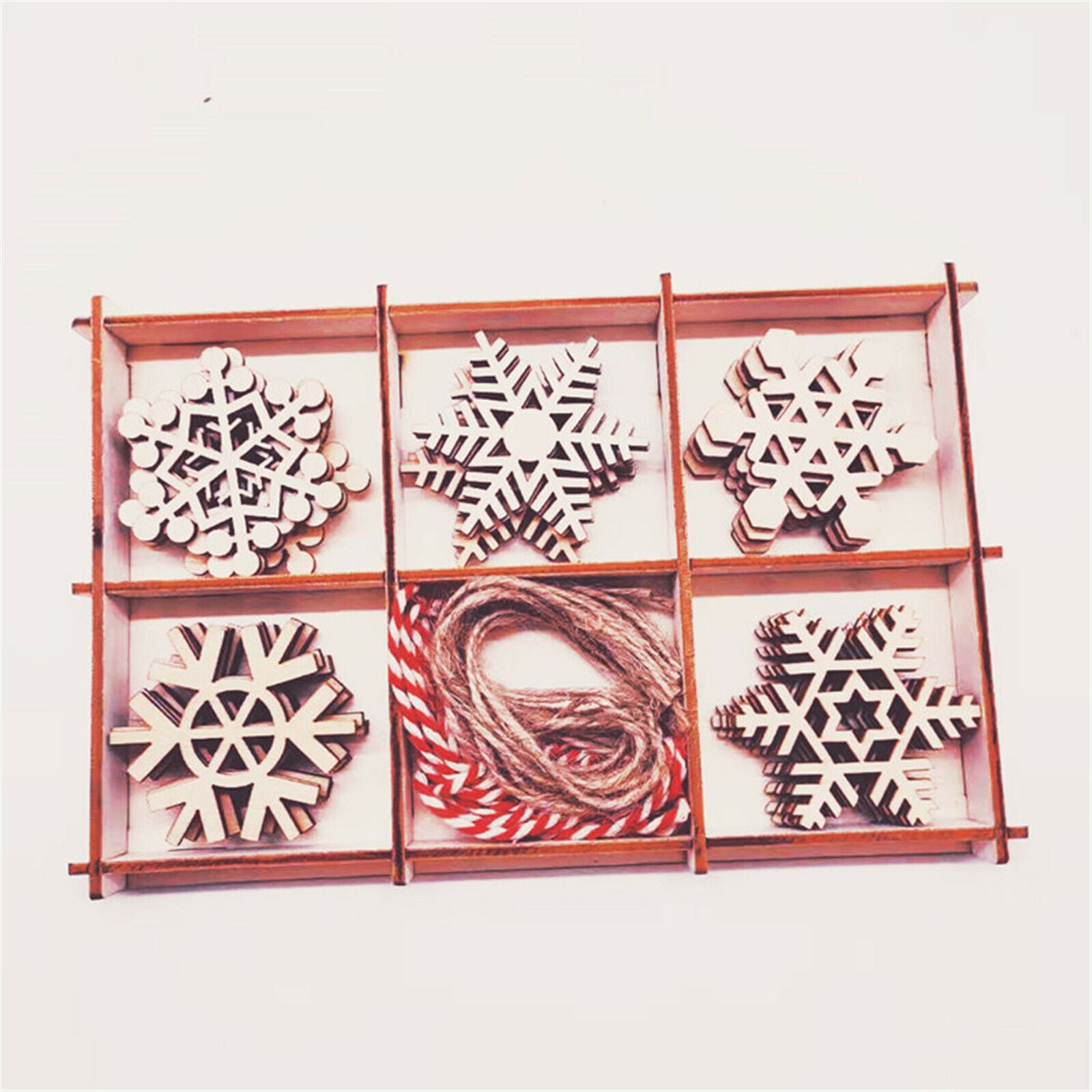 10PCS Christmas Snowflake Wood Hanging Pendant Xmas Tree Home Party Decoration