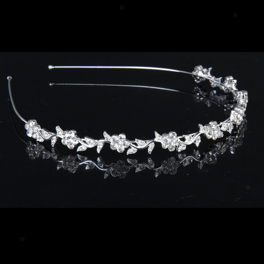 2/Pack Bridal Flower and Leaf Rhinestones Crystal Wedding Headband Tiara - Clear
