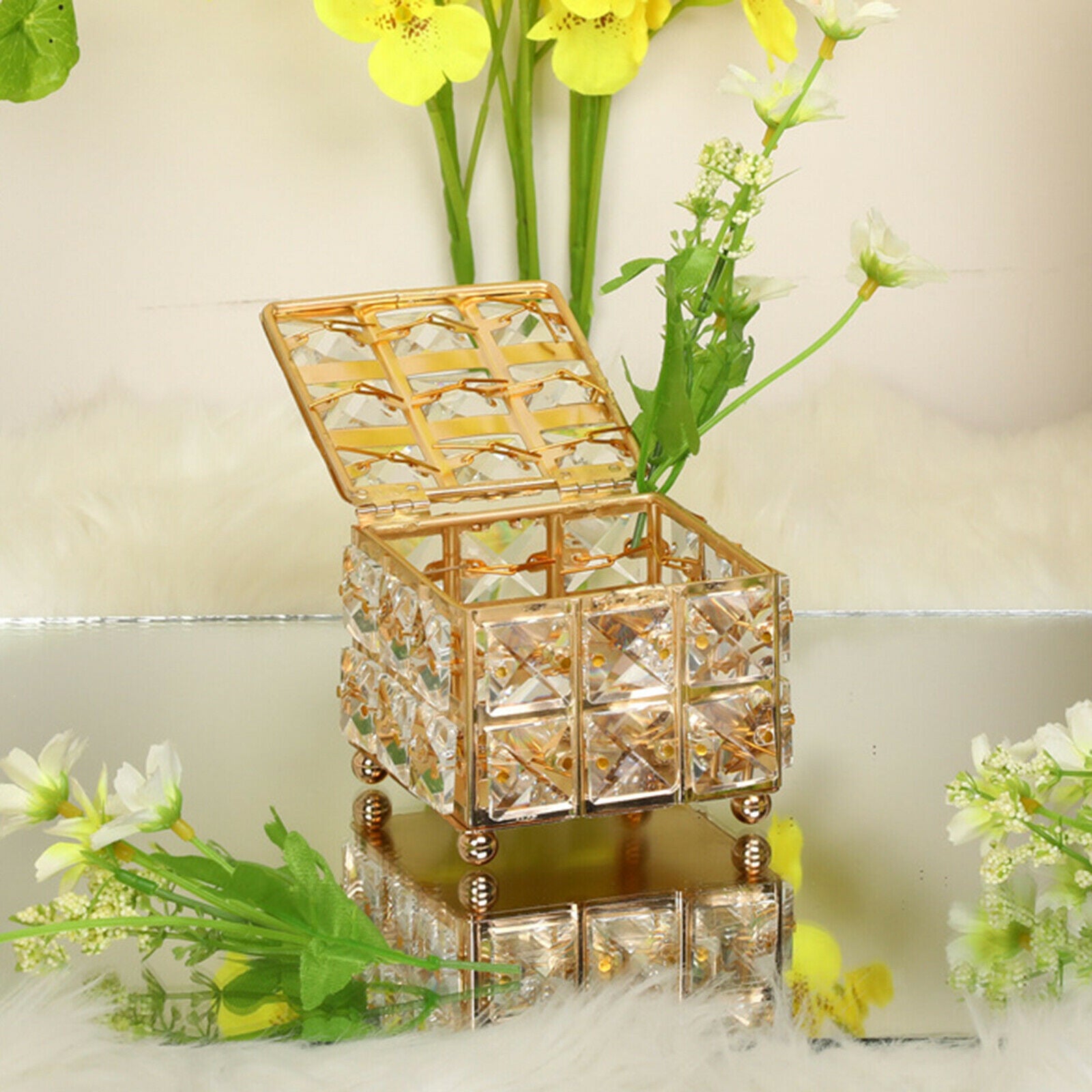 Luxury Crystal Jewelry Box with Lid Rhinestone Trinket Storage Case Gift