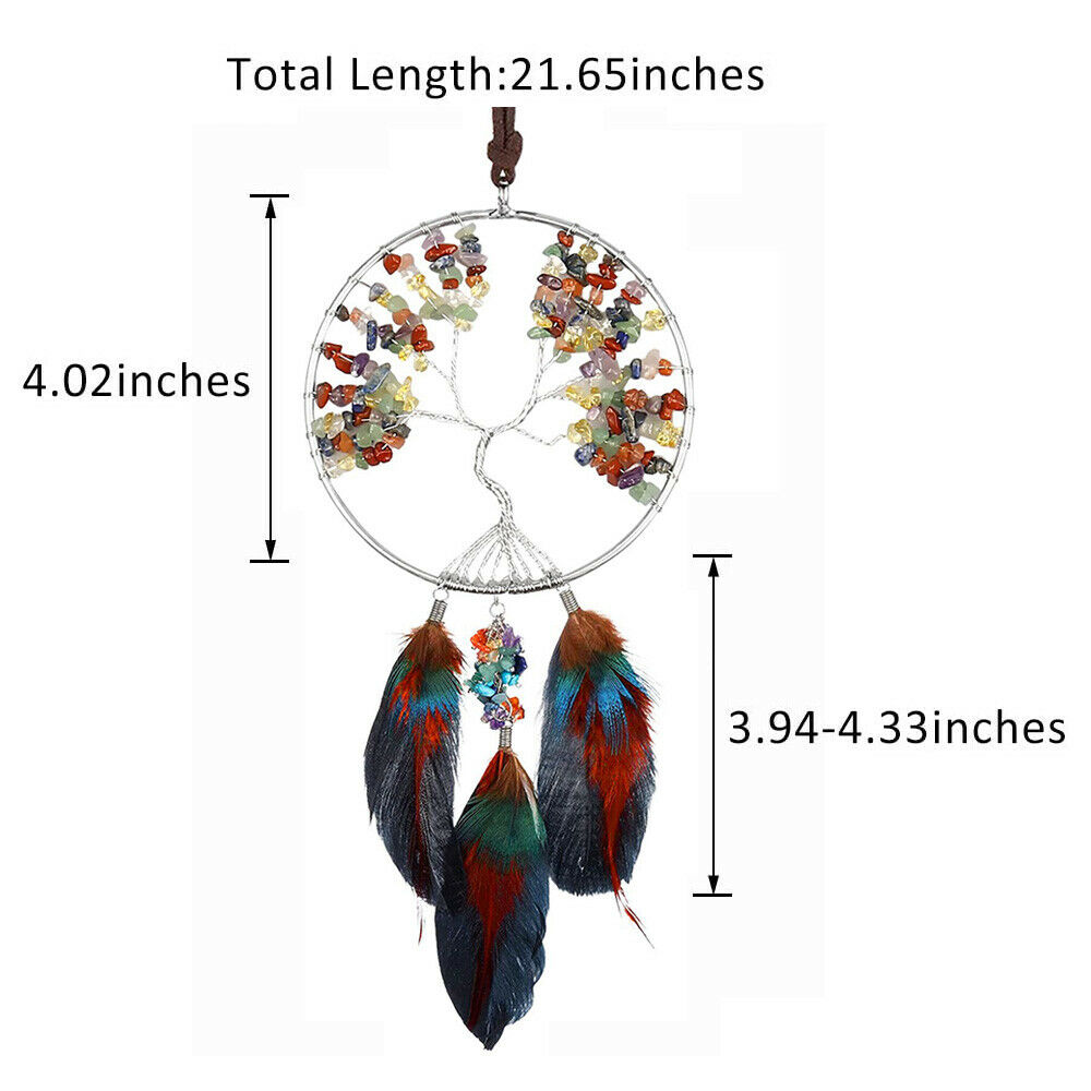 Handmade 7 Chakra Stones Reiki Healing Crystals Tree of Life Dream Catcher Decor