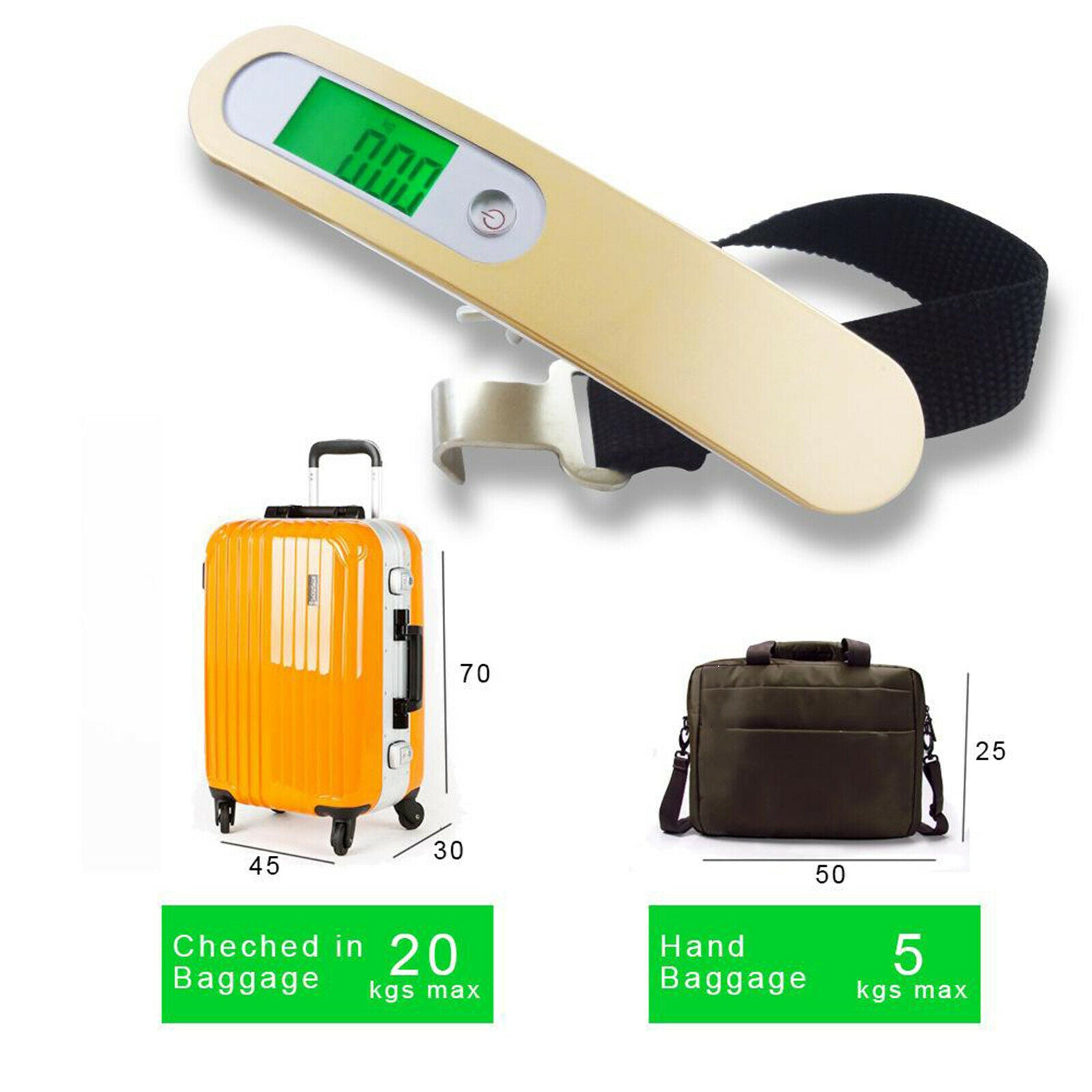 Travel Digital Luggage Scale Electronic Weighing 50kg with Hook Golden