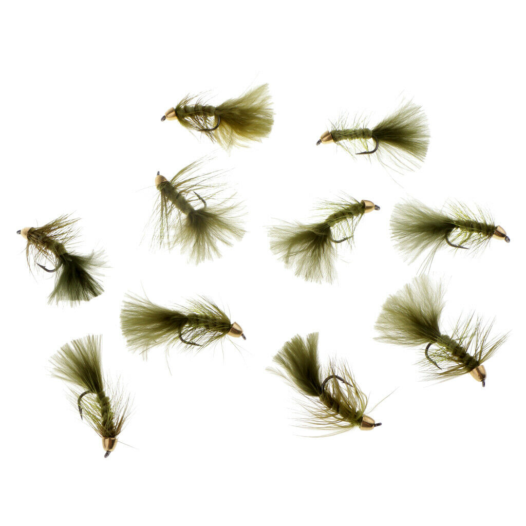 10pcs Bead Head Woolly Bugger Wet Flies Sinking Trout Fishing Flies Olive