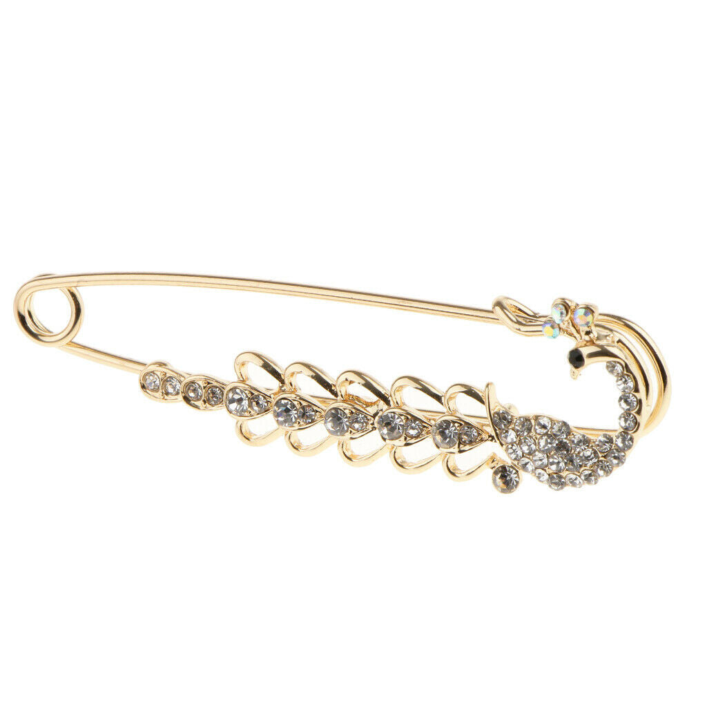 Chic Peacock Safty Pin Crystal Brooch Pin Suits Lapel Pin Clothes Jewelry