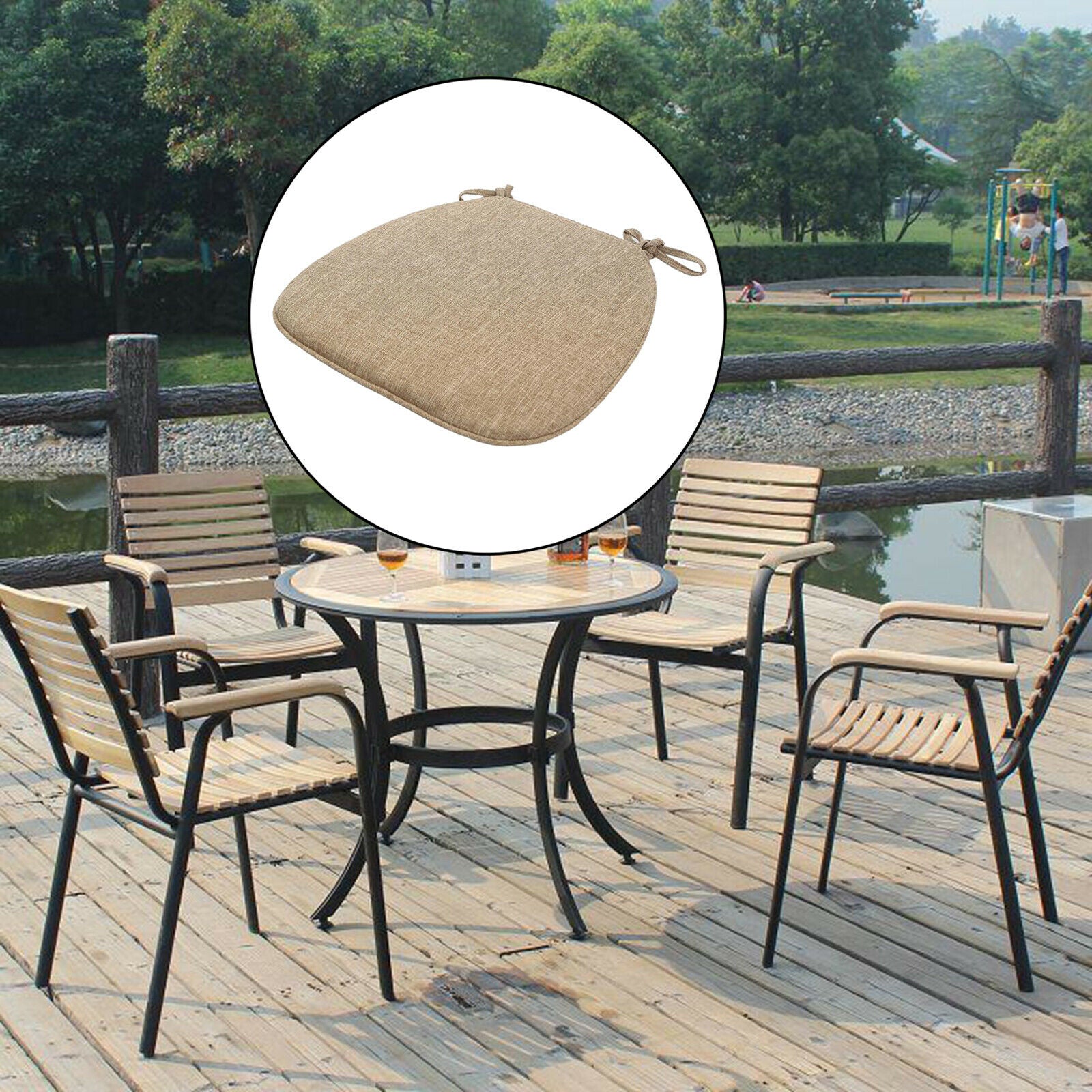 Chair Cushion with Ties Dining Chairs Nonslip Seat Cushion Pad Dark Beige