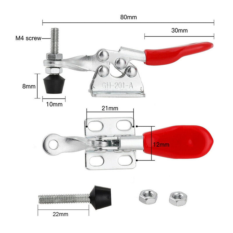 2Pcs GH-201A Horizontal Toggle Clamp Red Handle 27kg Heavy Duty Fix Clip