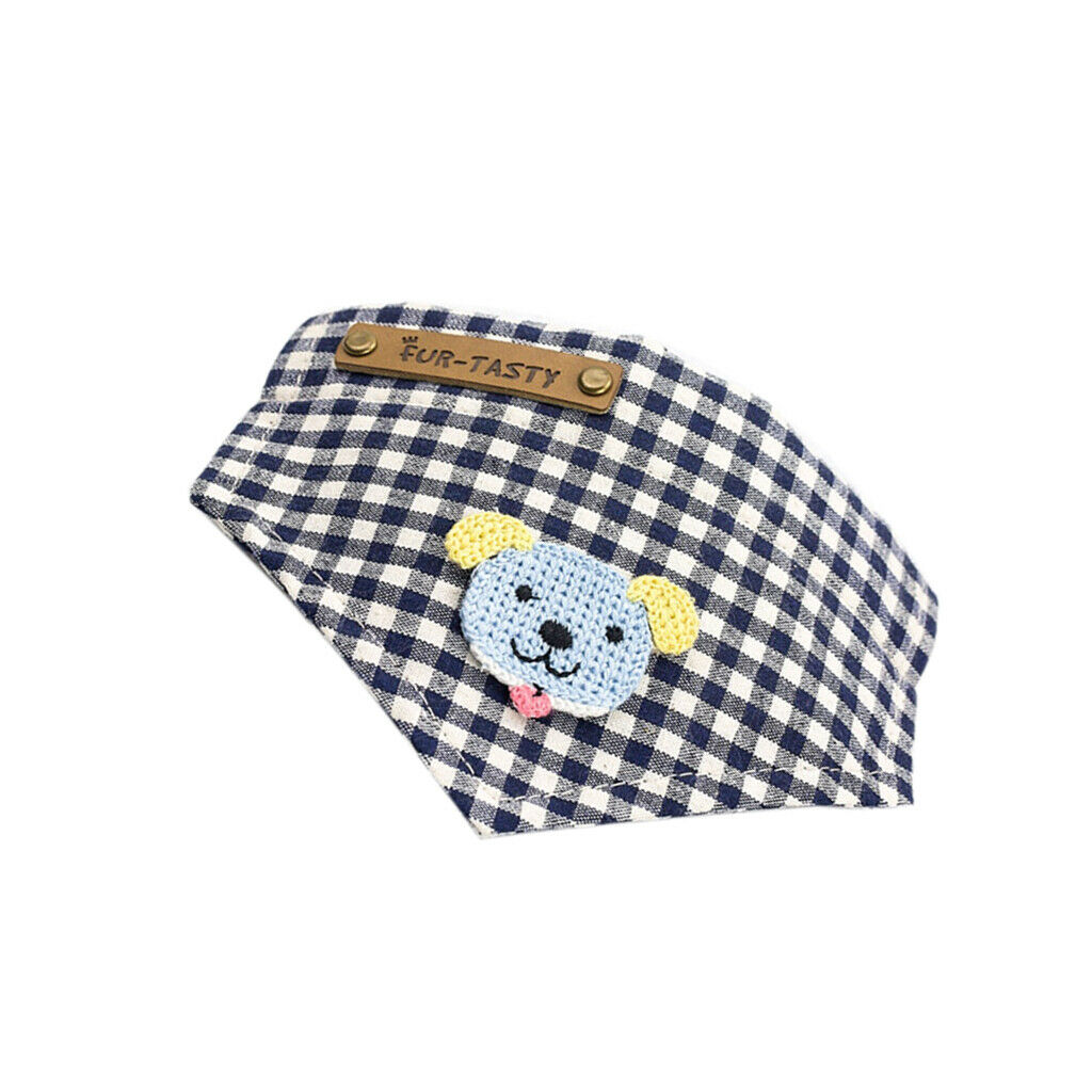 Pet Dog Bandana Scarf Triangle Neckerchief Bib Plaid Dog Print Decor-Blue(S)