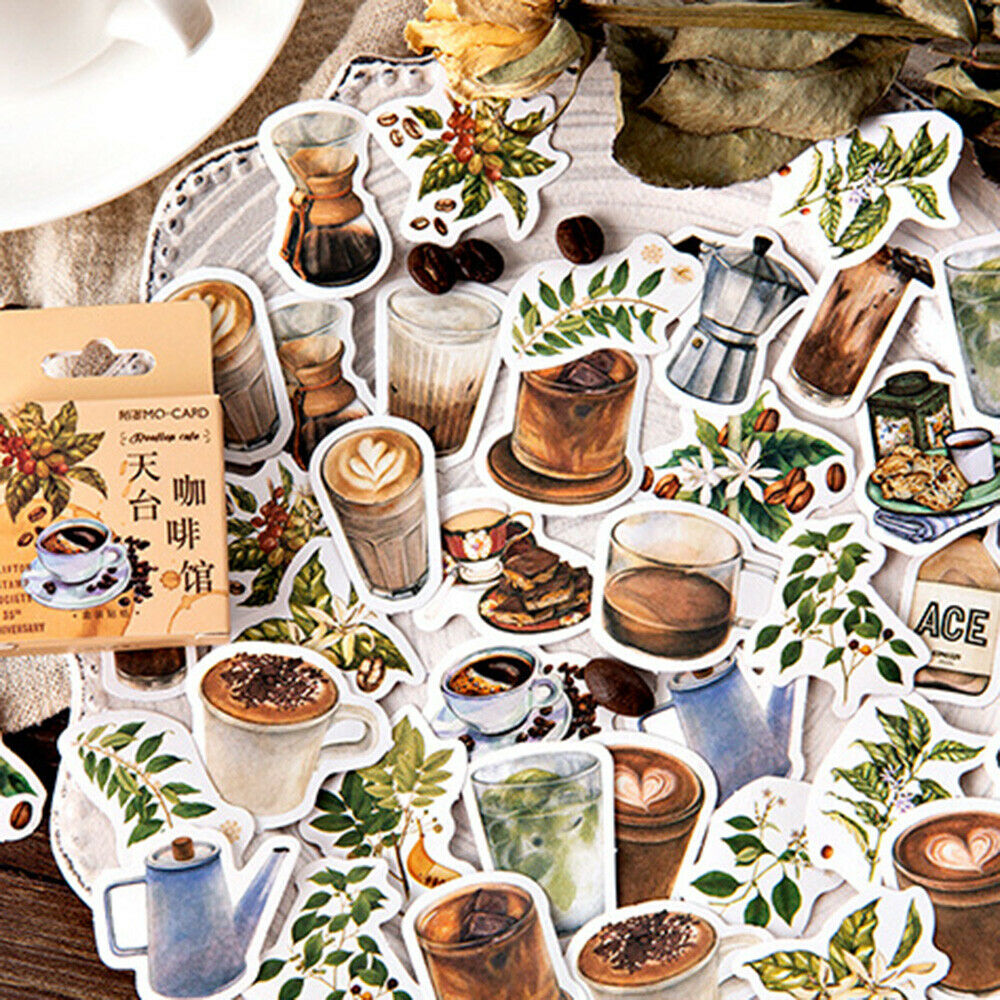 46PCS Cafe Series Adhesive Paper Stickers Scrapbooking DIY Journal Album Decor