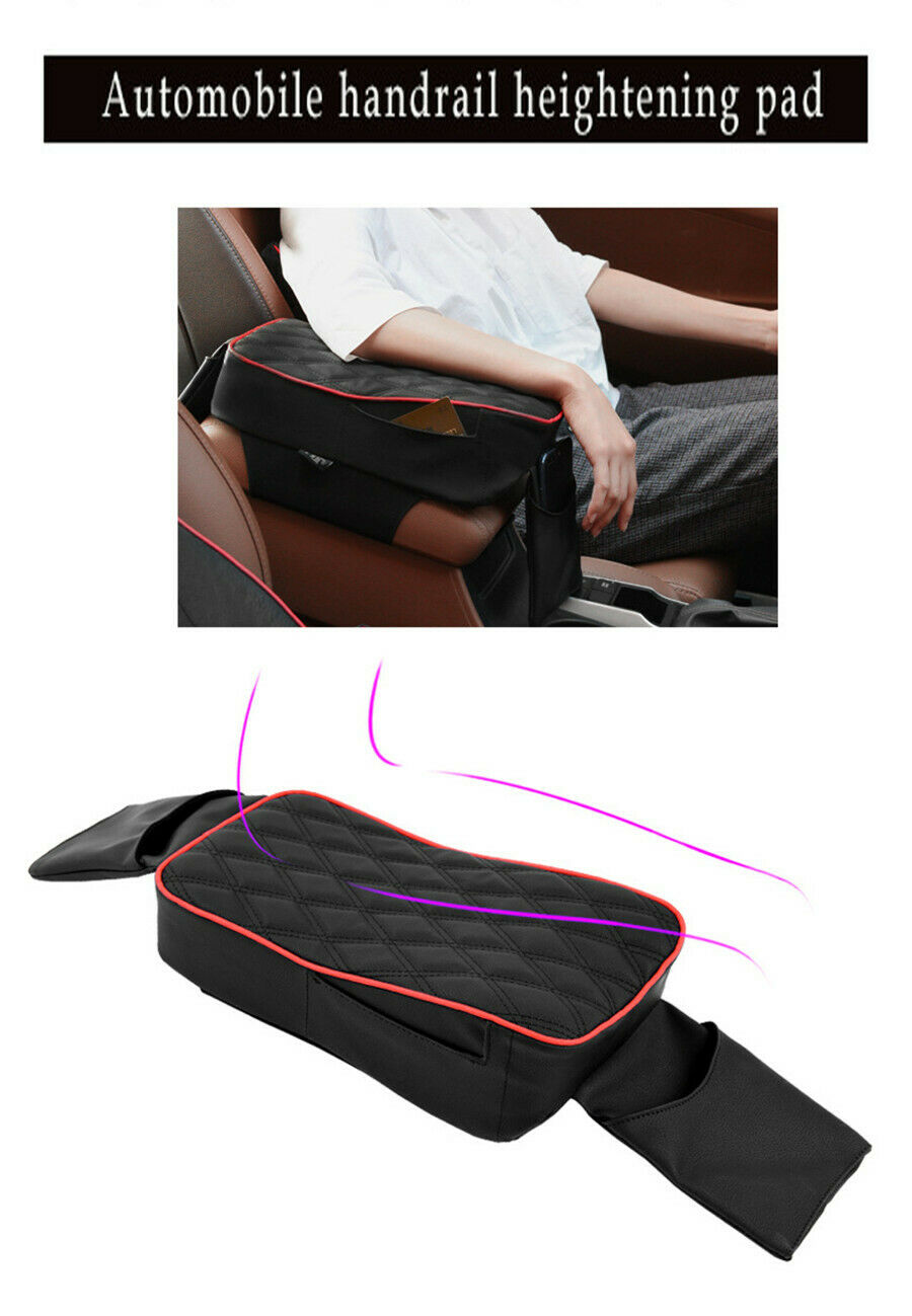 Car Armrest Cushion Box Mat Armrest Console With Phone Holder Storage Bag Black