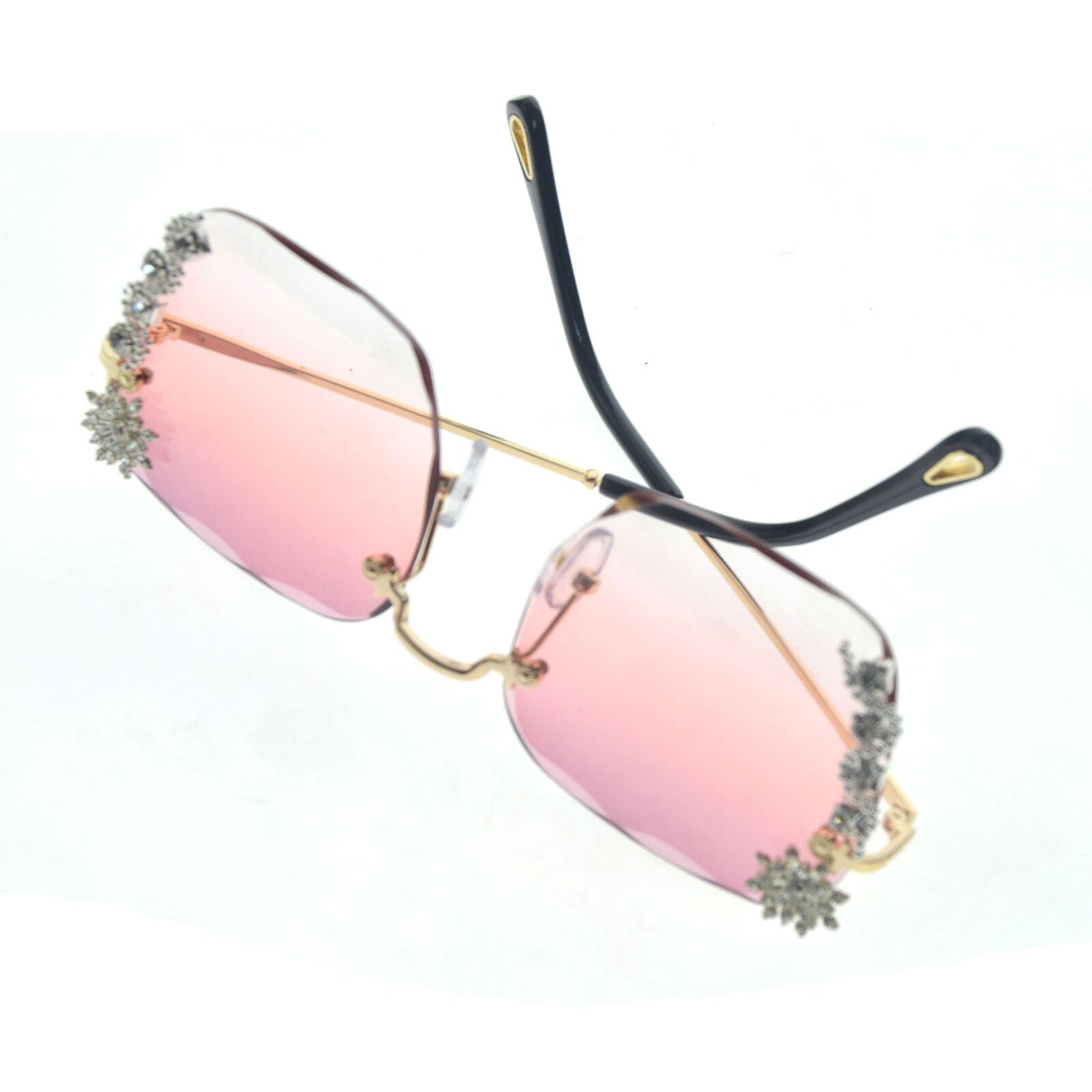 Luxury Crystal Rhinestone Sunglasses Women Fashion Outdoor Rimless Shades UV400