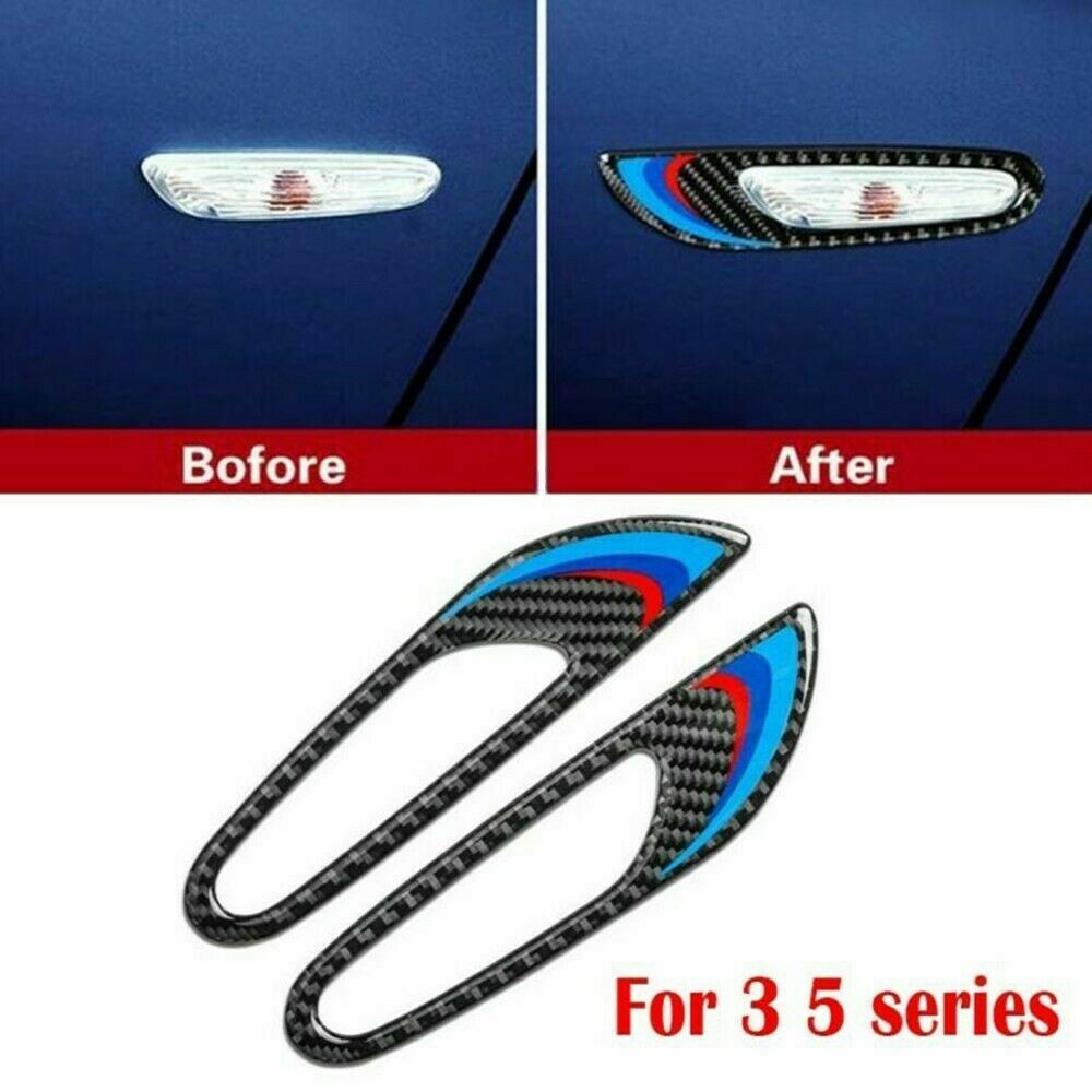 2Pcs Decorative Stickers Accessories Carbon Fiber Black For BMW 3 5Series Newest