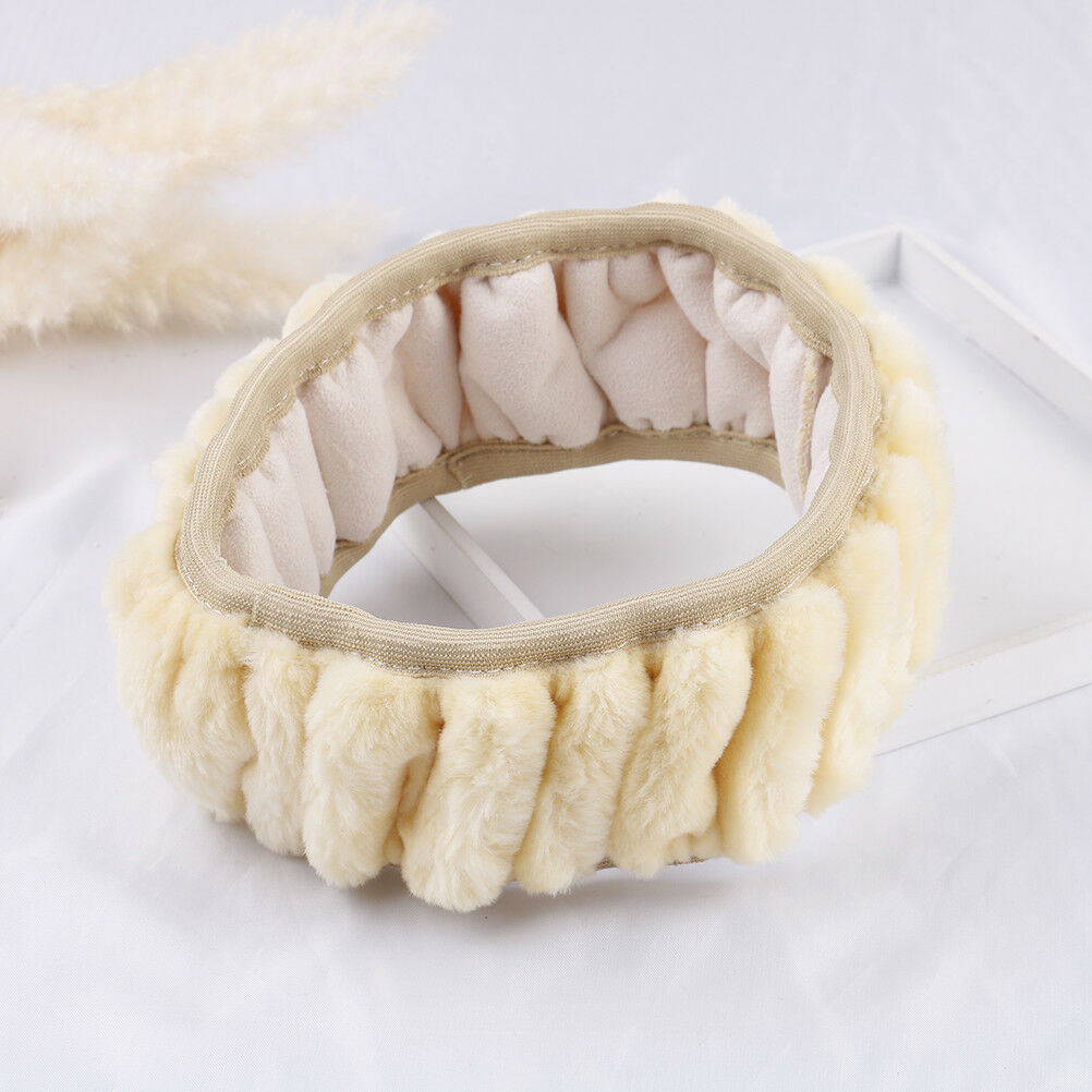 3Pcs Winter beige soft warm plush car steering wheel cover handbrake cover Qx