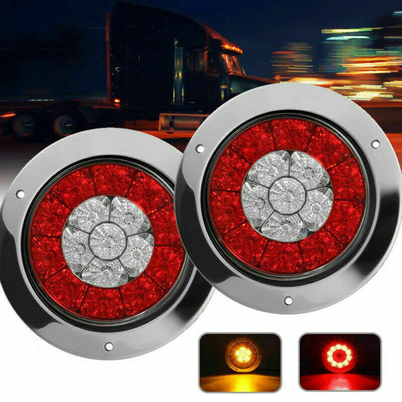 2x 4" Round Truck Trailer RV Brake Stop Turn Tail Signal Light Red Amber 16 LED