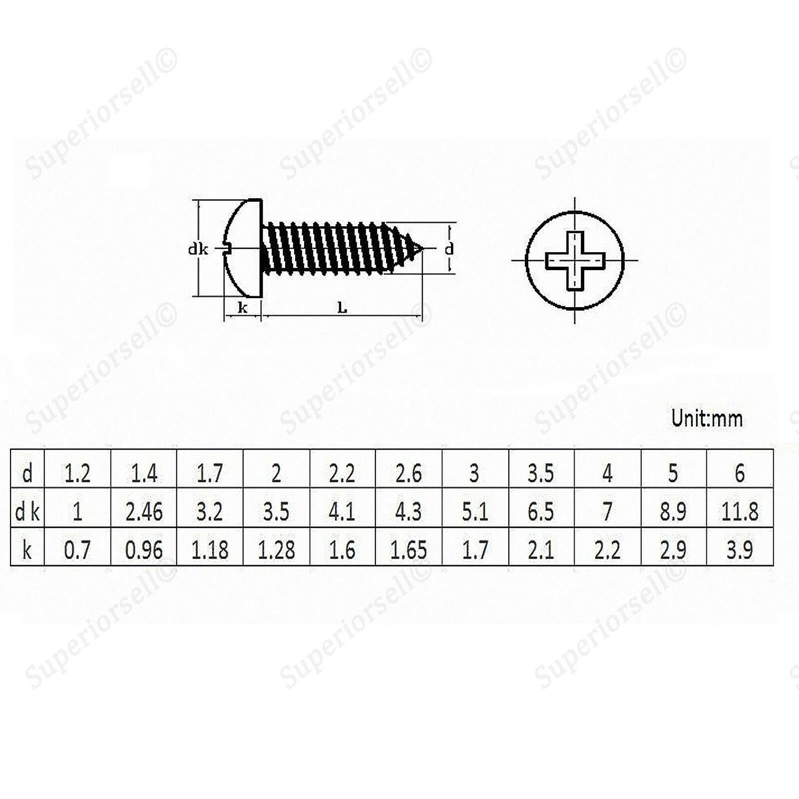 60Pcs M2 * 4-12mm Phillips Pan Head Self Tapping Screws Micro Set Zinc Black