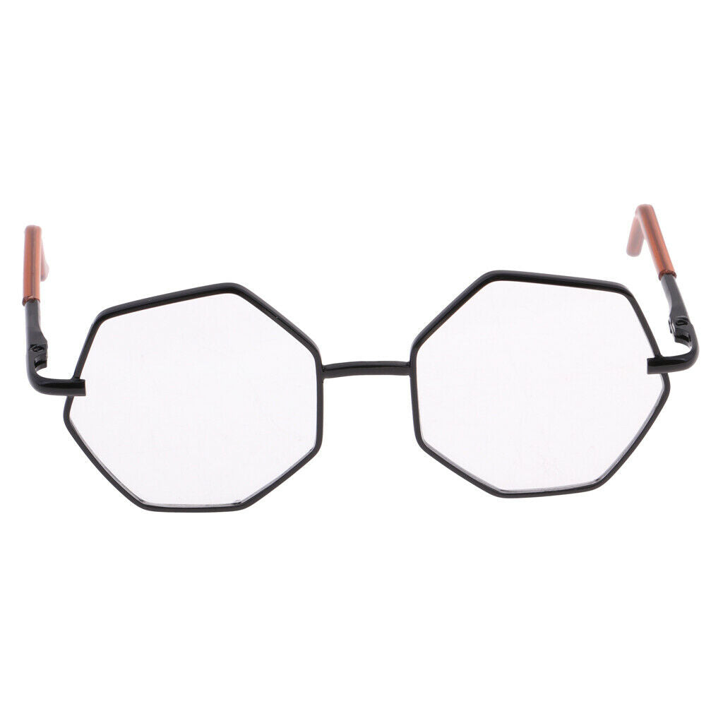 Fashionable Hexagon Black Frame Eye Glasses Transparent Lens Glasses For 20-25cm