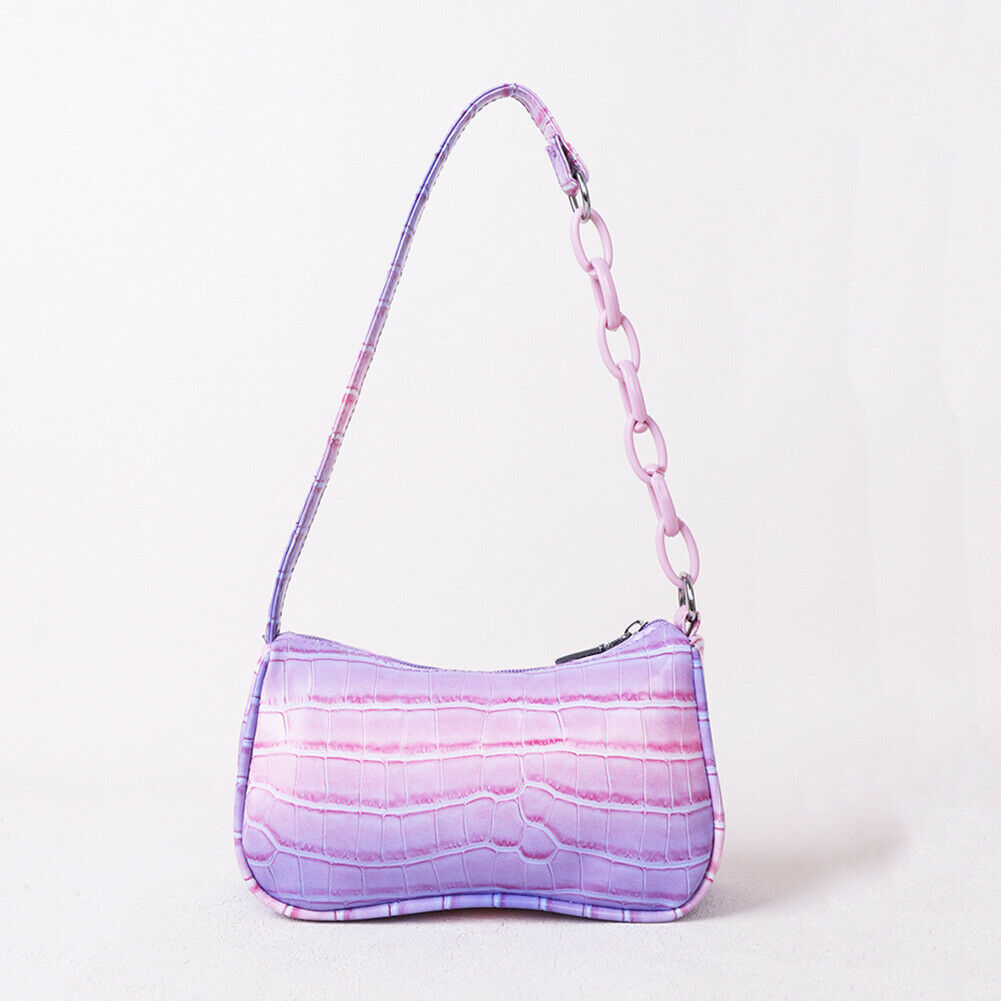 Fashion Women Gradient Color PU Alligator Pattern Small Chain Underarm Bag @
