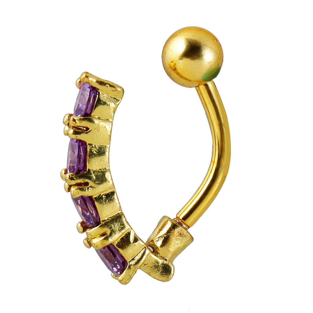 Reverse Belly Dangle Button Navel Ring Body Piercing Jewelry Purple Crystal