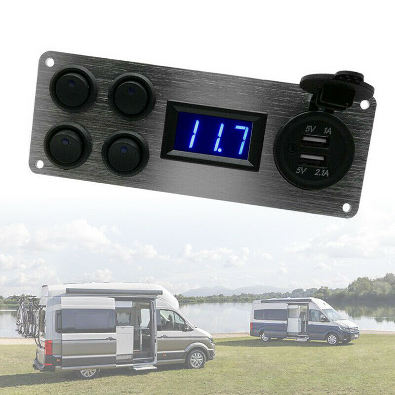 12V 10A 2 USB Switch Panel Voltmeter Car Charger Power Socket Rocker Boat Marine