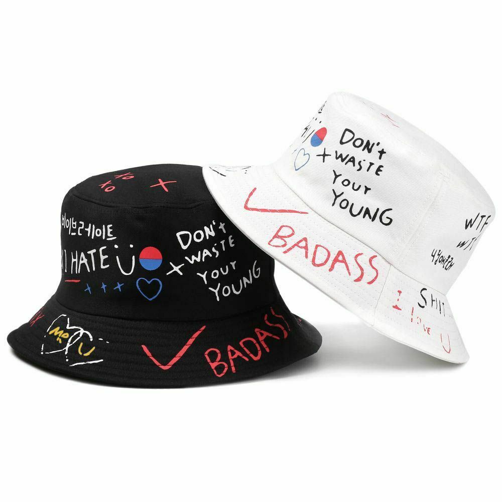 Cotton Outdoor Harajuku Fisherman Hat Graffiti Hat Bucket Hat Hip Hop Cap