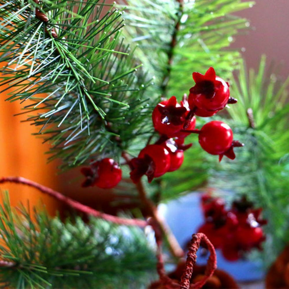 DIY Red Berries Bouquets Simulation Pine Branch Artificial Pine Needles