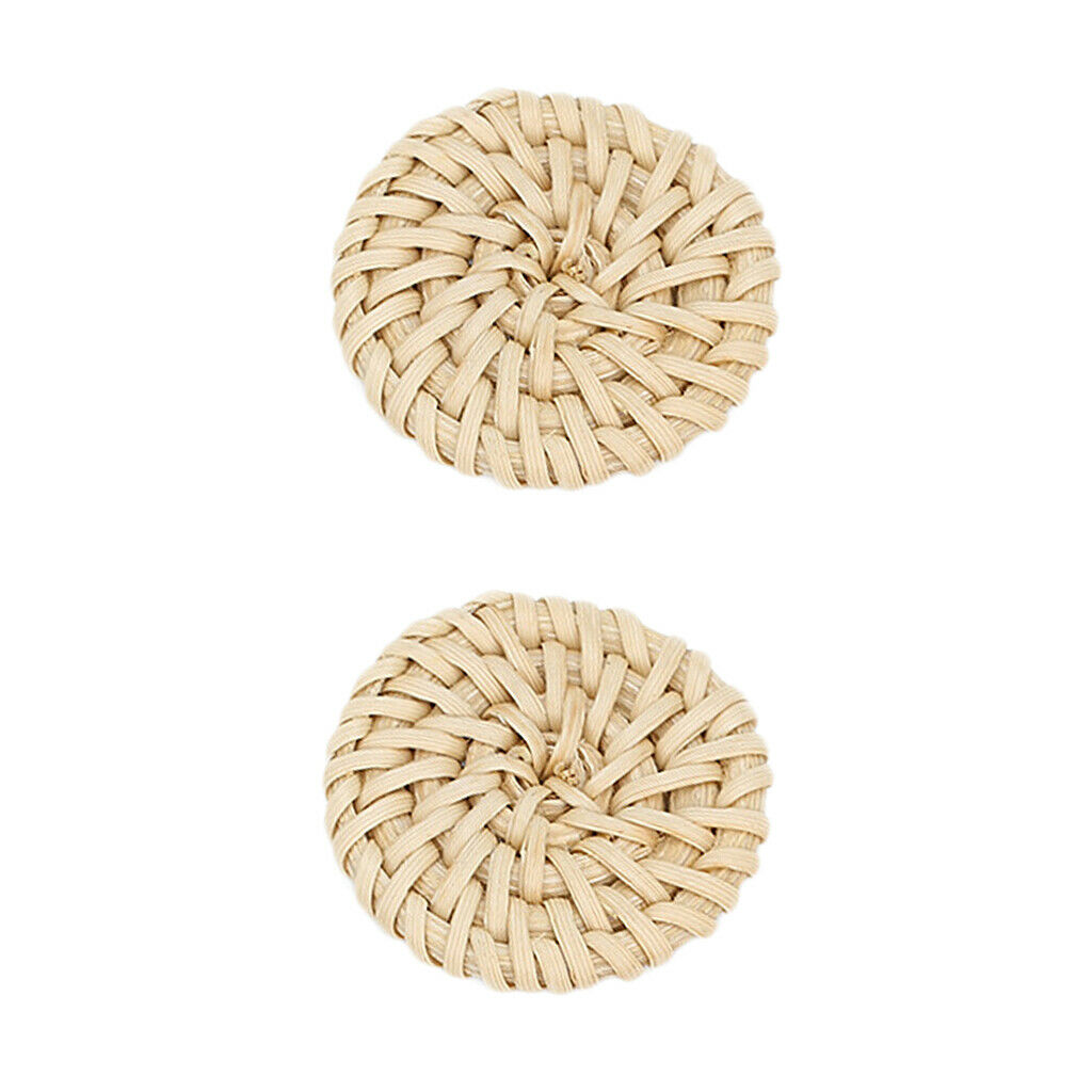3 Assorted Shapes Rattan Earring DIY - Light Yellow, Round