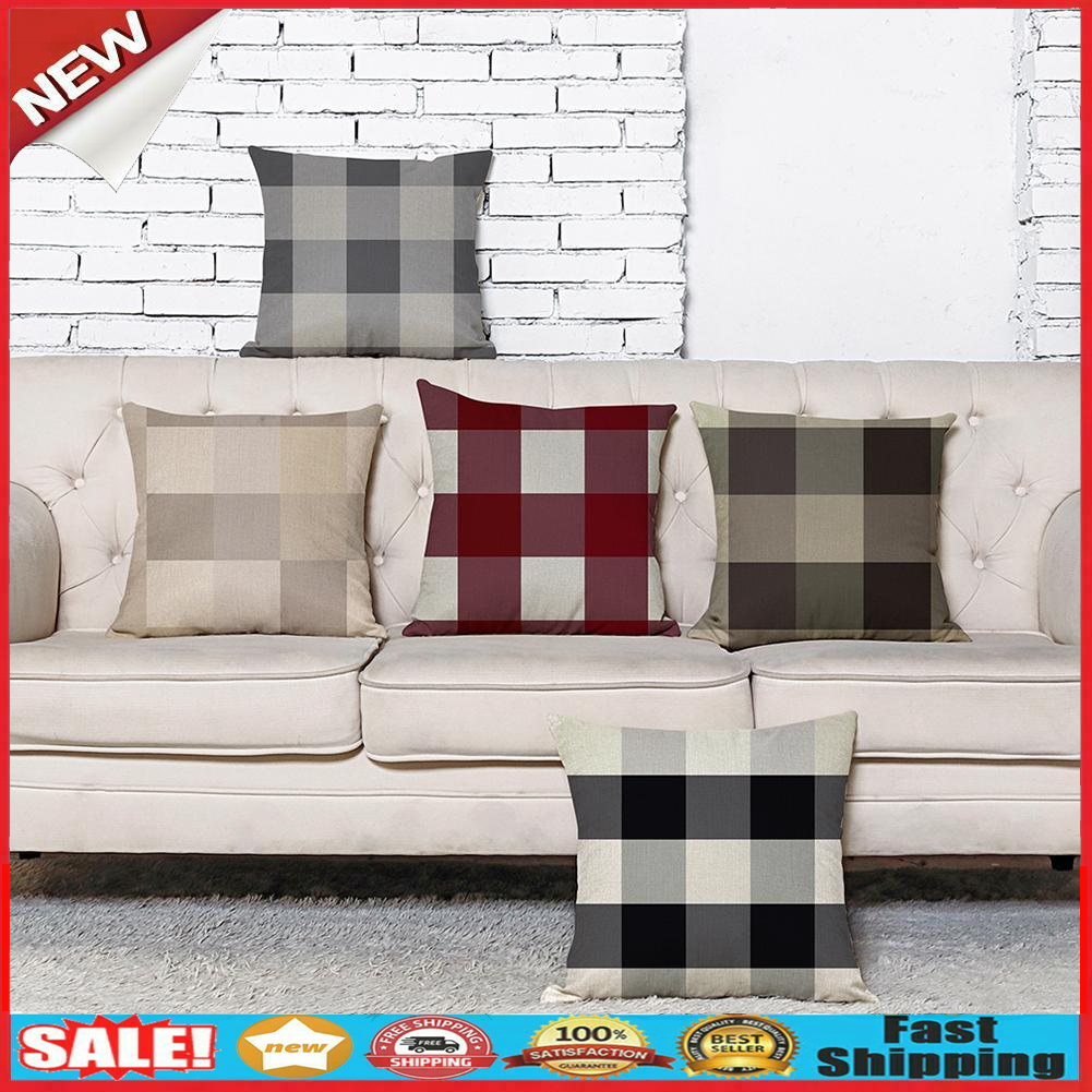 Linen Lattice Double Sided Print Pillowcase Soft Sofa Throw Pillow Case (5) @