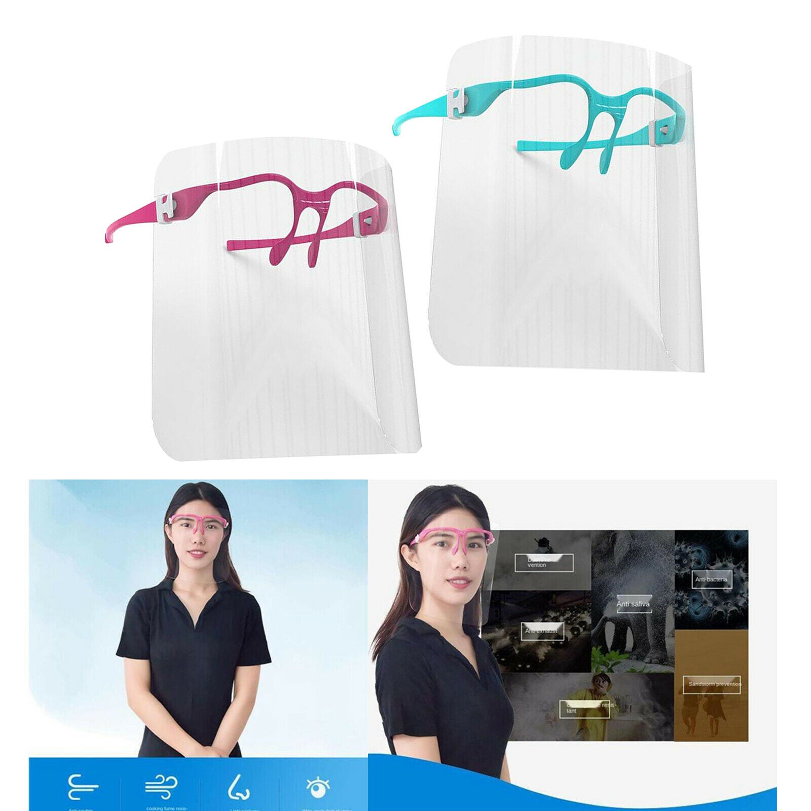 2Pcs Full Face Shield Protection Reusable Visor Hat Anti-Fog Windproof