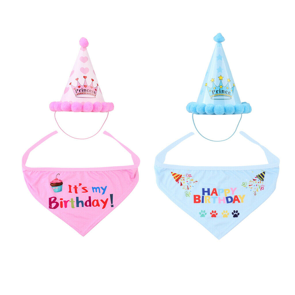 4x Dog Birthday Bandana with Party Cone Hat Big Outfit And Birthday Decoration