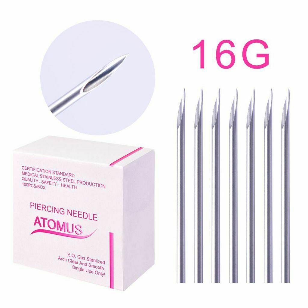 300x Professional Piercing Needles 16G Sterilized for Lip Ear Navel Eyebrow