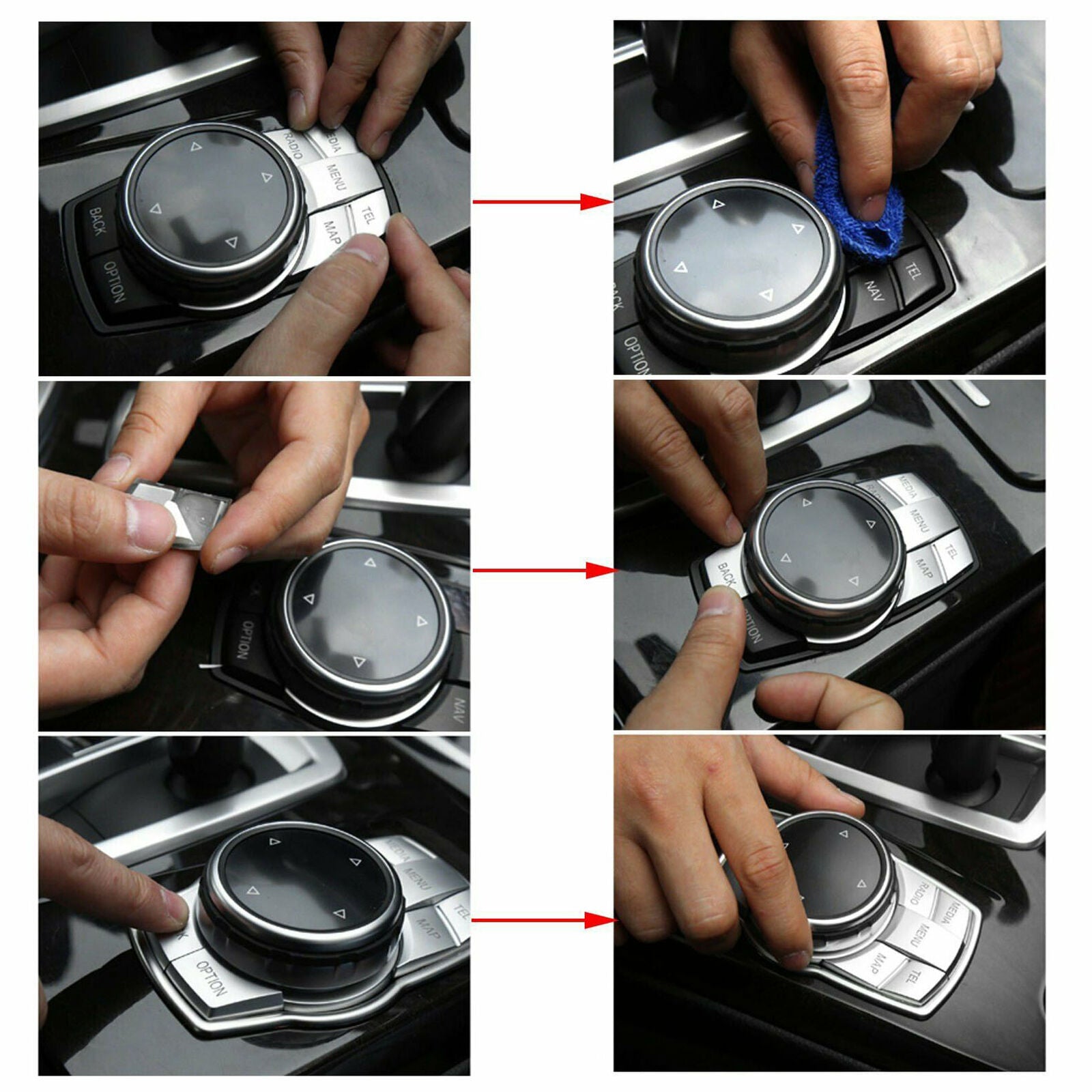 1 Set Chrome Multi Media Button Cover Decor Trim For BMW IDrive 1 3 4 5 6 X5 X6