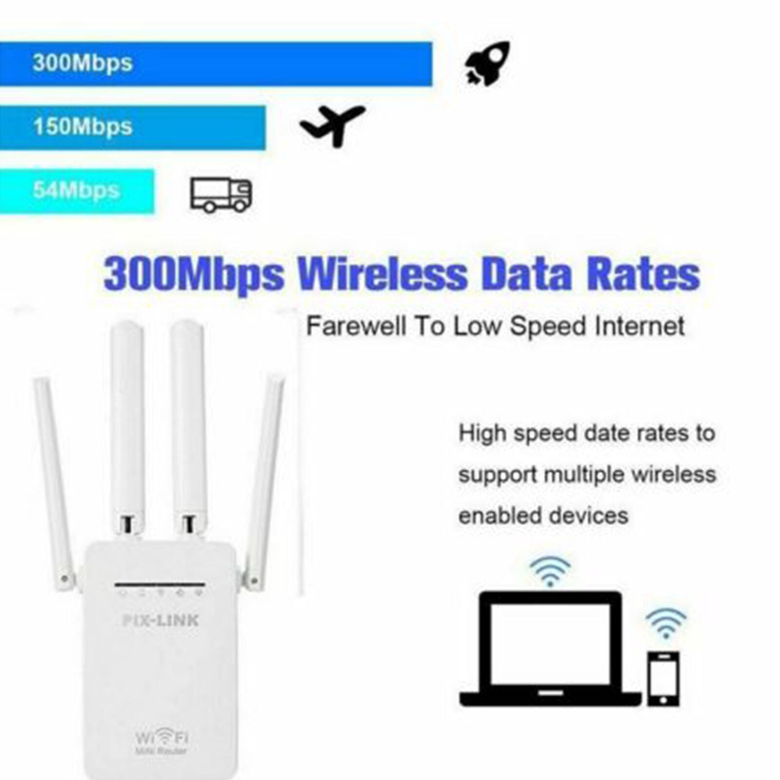 1200Mbps WiFi Range Extender Repeater Wireless Amplifier Router Signal Booster