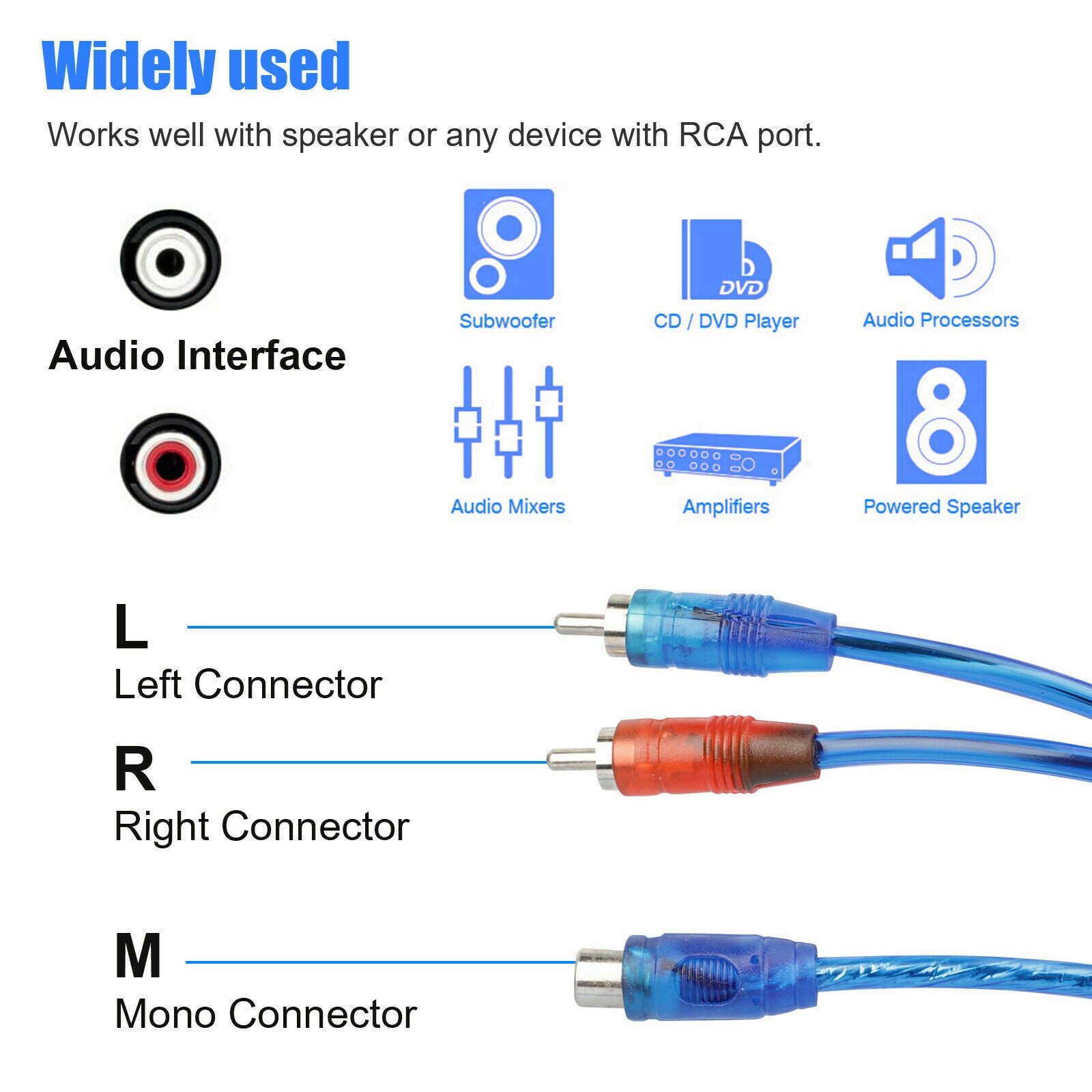 2 Pcs 12" RCA Y Splitter Cable Audio Jack Adapter 1 Female to 2 Male Connector