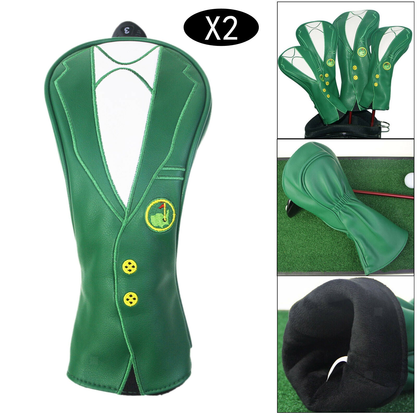 2X Novelty Golf Wood Headcover PU Leather Green Drivers Covers Golfer Gift