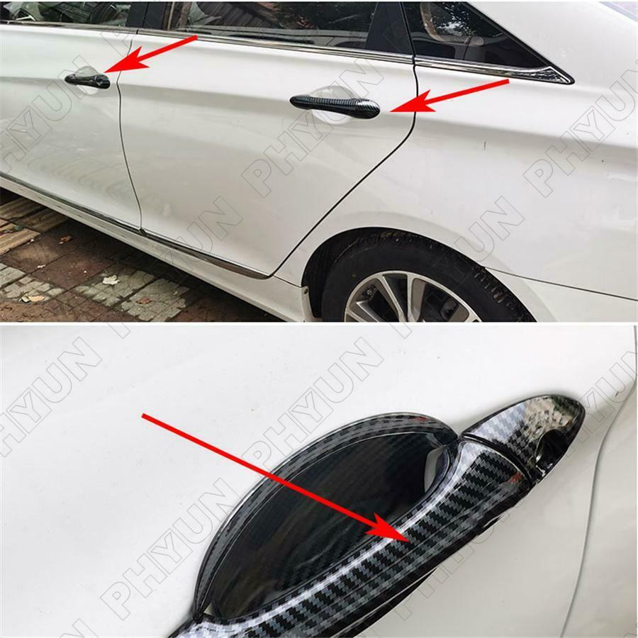 Carbon Fiber Style Outside Door Handle Covers Trims For Hyundai Sonata 2011-2014