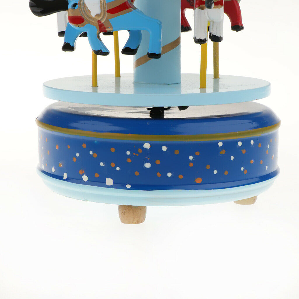 Wooden Merry-GO-Round Carousel Music Box  Wind Up Music Box  Blue with Dot