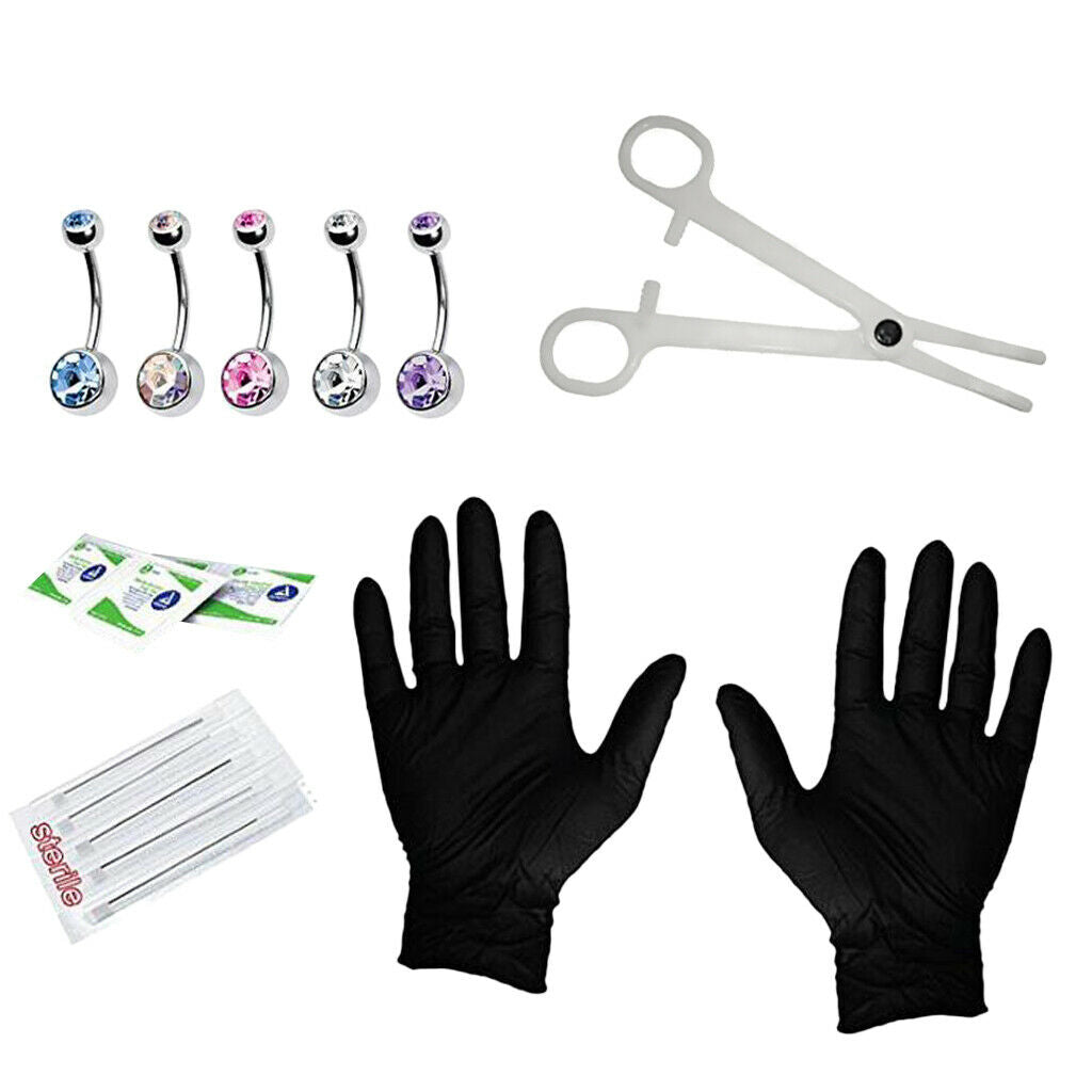 Set of 15Pcs Pro Jewelry Needles Kit Belly Navel Button Ring Body Piercing Tool
