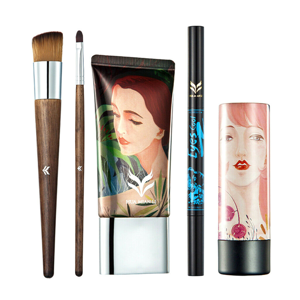 5 Pieces Cosmetic Set Liquid Foundation Eyeliner Eyebrow Pen Lip Makeup Kit
