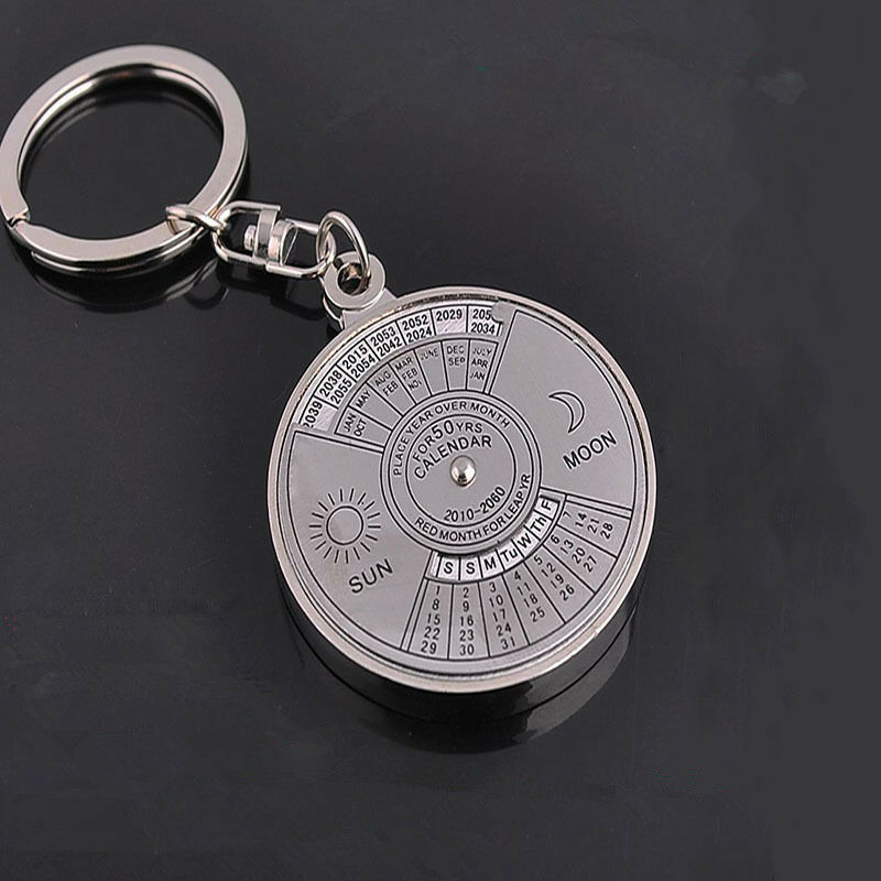 Modern Perpetual Calendar Keyring Keychain Novelty Metal Key Chain Ring 50 Years