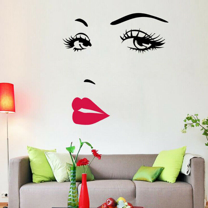 1Pcs Sexy Eyelashes Red Lips Wall Stickers Living Room Bedroom Decoration.l8
