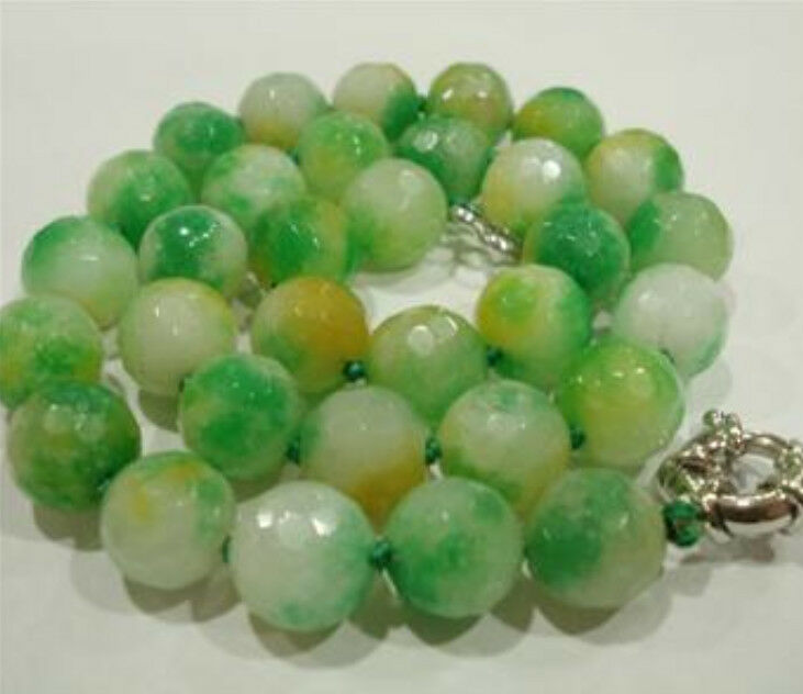 12mm multi-color Emerald Faceted Round Necklace 18 "