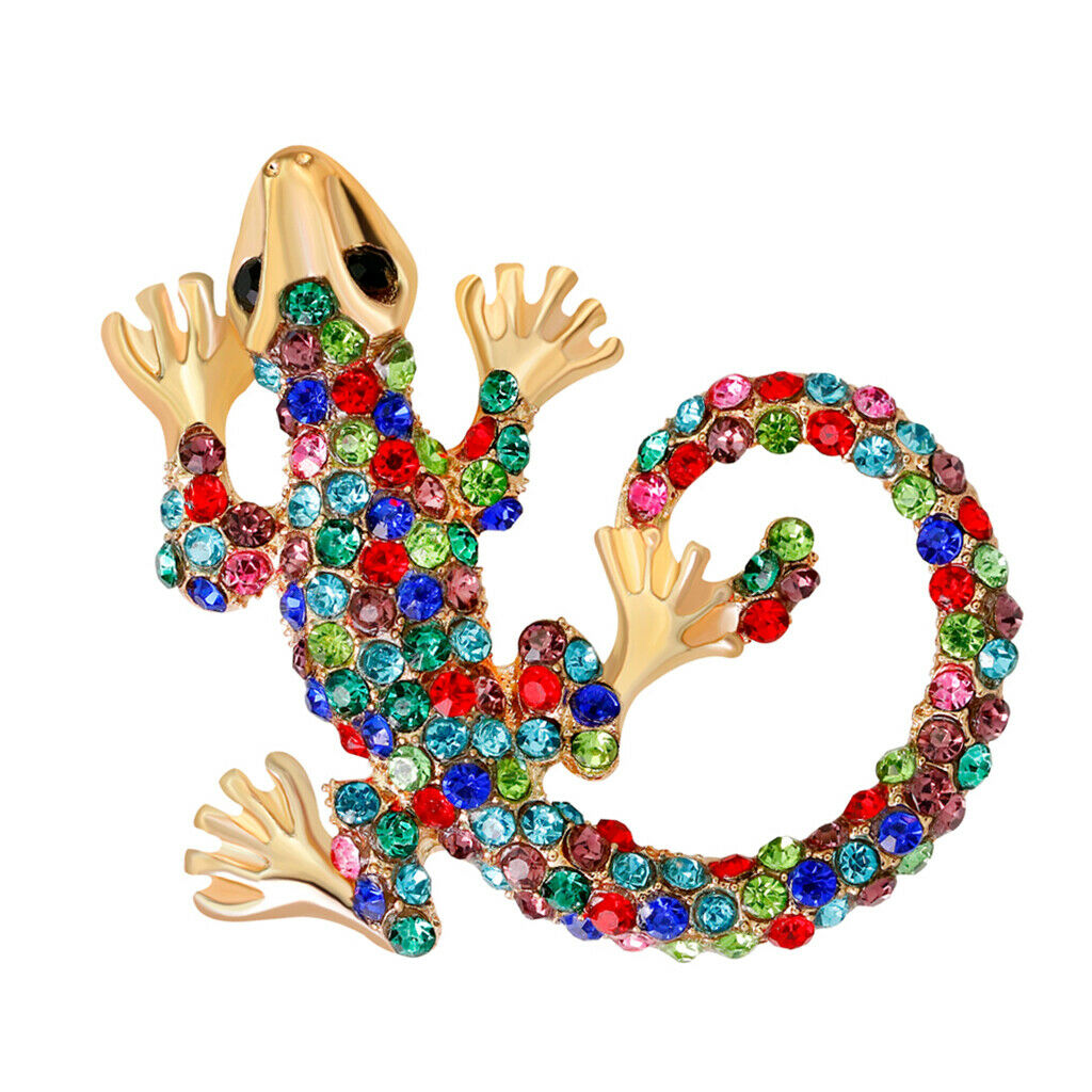 Natural Insect Chameleon Lizard Animal Rhinestone Brooch Lapel Pin Jewelry