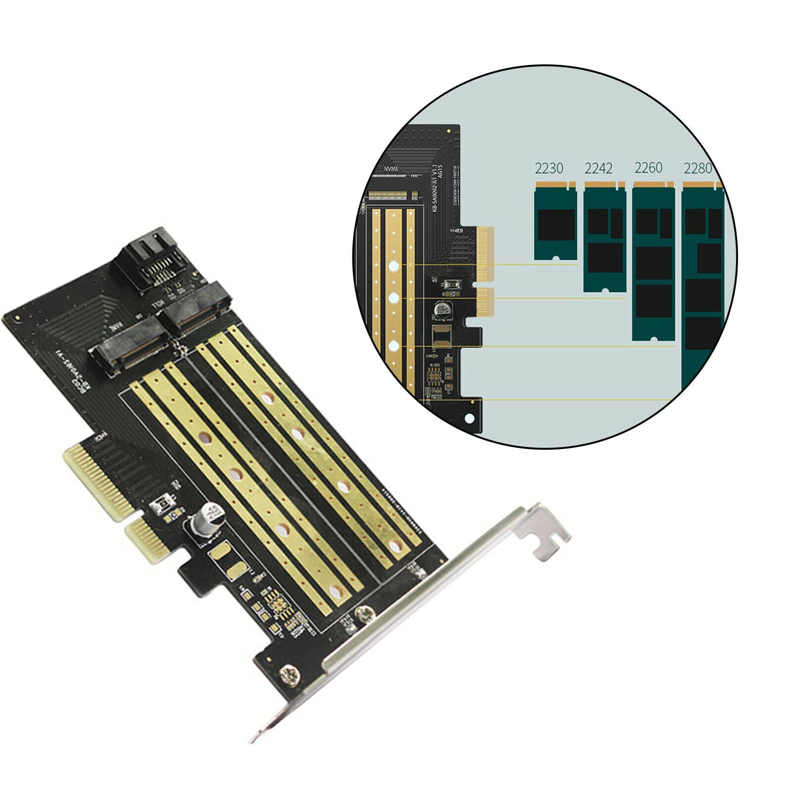 Metal PCIE to M2/M.2 Adapter SSD (M Key) 2280 2260 2230 for NVMe or SATA SSD
