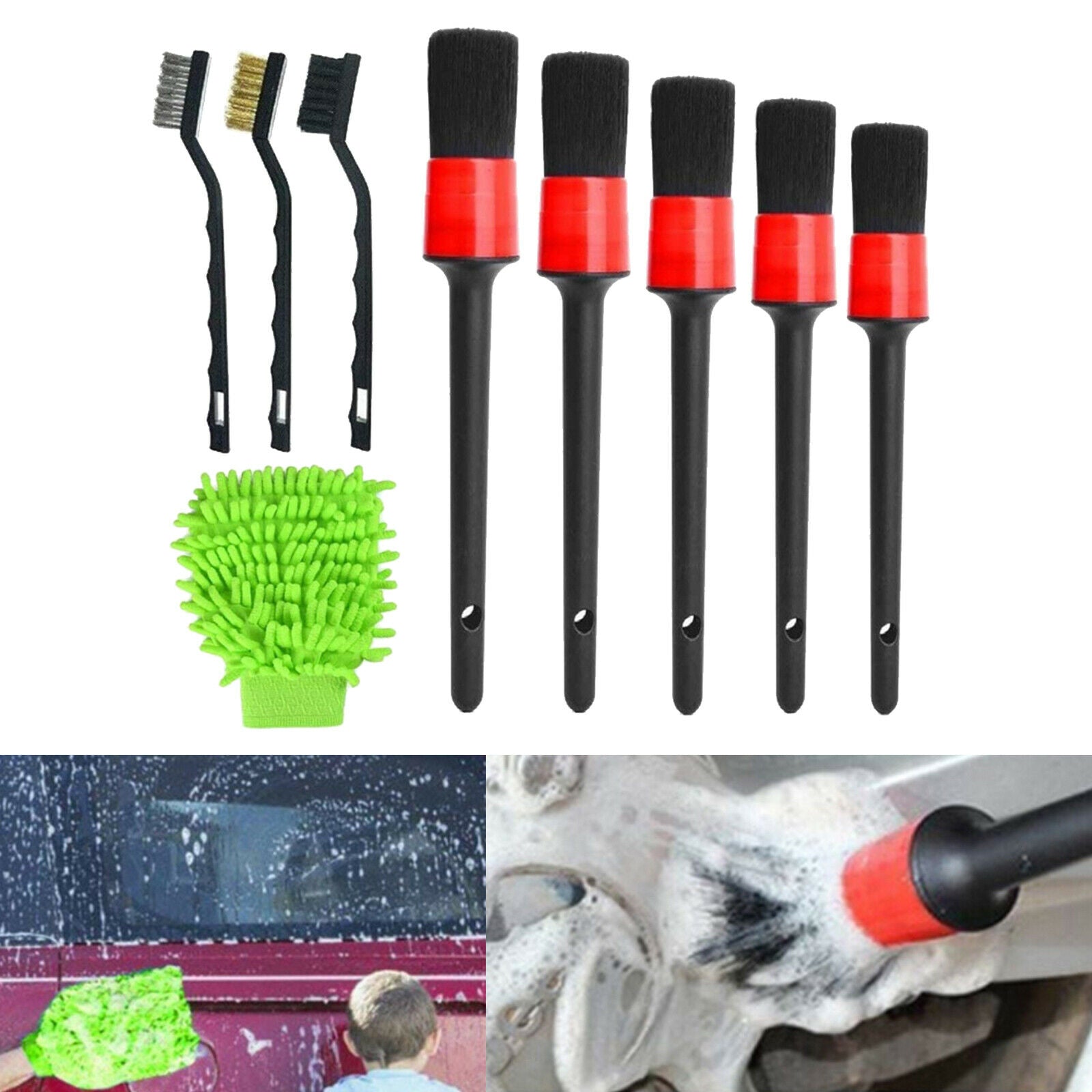 9Pieces Auto Detailing Brush For Car Leather Air Vents Rim Cleaning