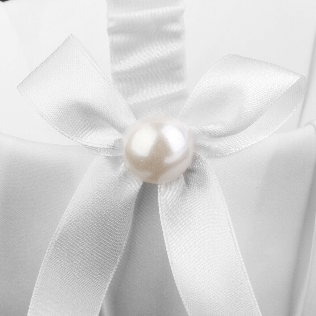 White   Flower Girl Basket for Wedding Decoration, Handle with Silk Ribbon