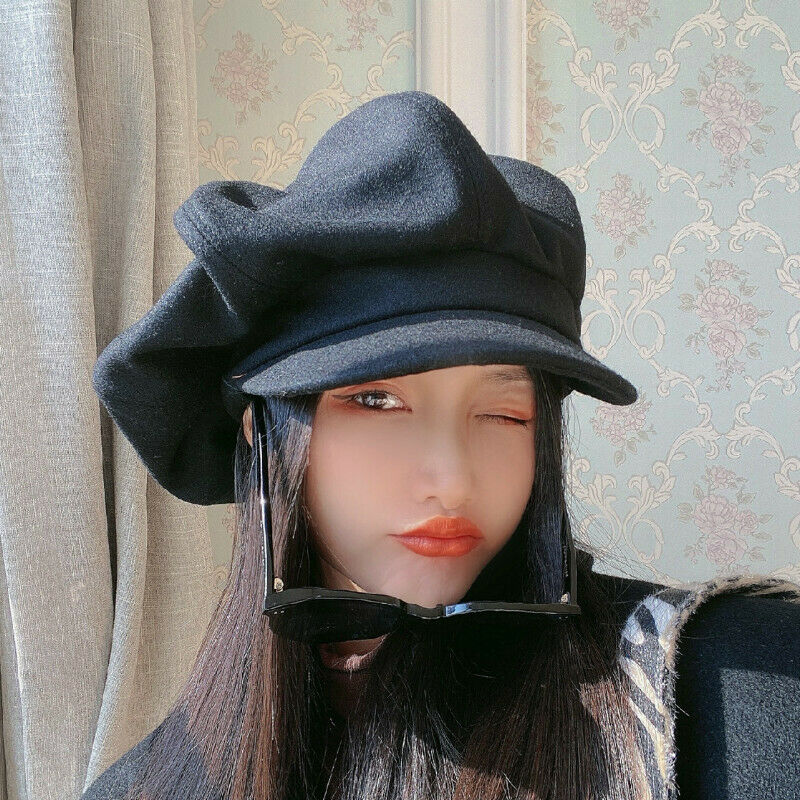 Lady Hat Cap Beret Wool Blend Newsboy Gatsby Flat Oversized Black Fashion Casual
